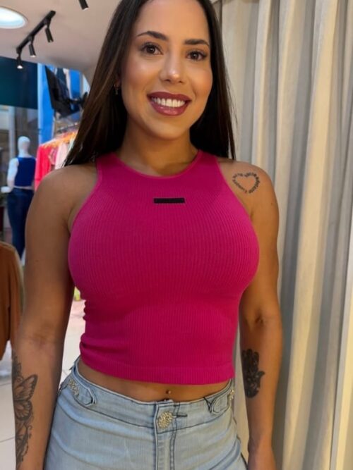 Cropped Regata Tecido Canelado Rosa