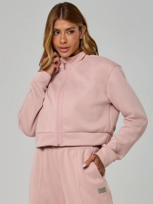 Jaqueta Moletom Cropped Khloe Rosa Dusty