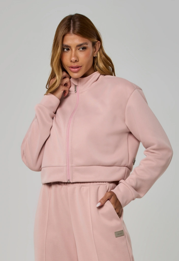 Jaqueta Moletom Cropped Khloe Rosa Dusty